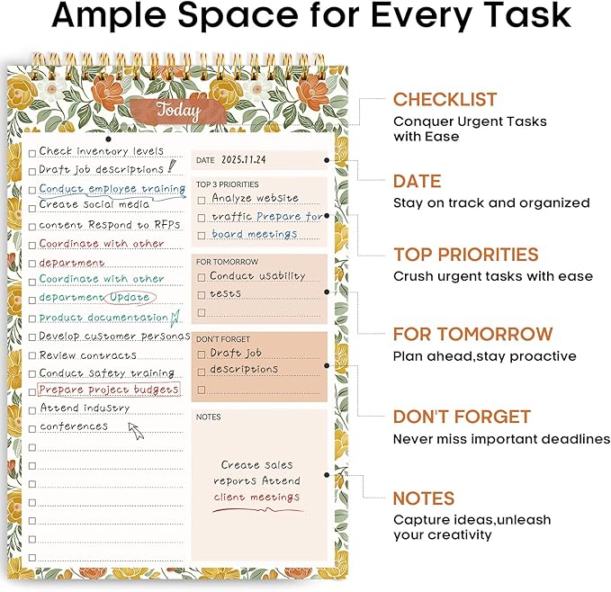 Taja To Do List Notepad - To Do List Notebook for Work with 52 Sheets, Undated Daily Planner Perfect for Daily Tasks and Goal Setting, Notepad Suitable for Office, Home & School - Sunshine Field