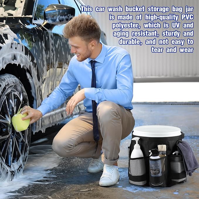 2 Pcs Bucket Organizer for 5 Gallon Car Wash Caddy Bucket Tool Bag with 6 Mesh Pockets for Cleaning Garden Fishing Tools, Bag Only