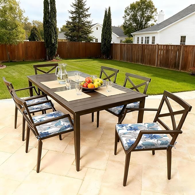 LVTXIII Outdoor Seat Cushions Set of 4 Square Corner Chair Cushions with Ties, Patio Chair Pads for Home Office and Patio Garden Furniture Decoration 19"x19"x2", Clemens Noir Blue
