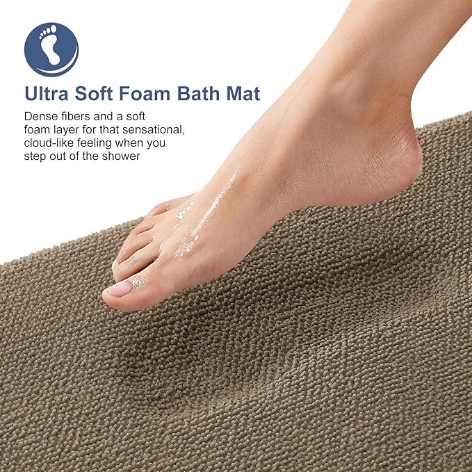 OLANLY Thick Memory Foam Bath Mat Rug 36x24, Extra Soft Absorbent Bathroom Rug, Quick Dry Bath Mats, Non-Slip, Machine Washable Carpet for Bathroom, Tub and Shower, Home Decor Accessories, Tan