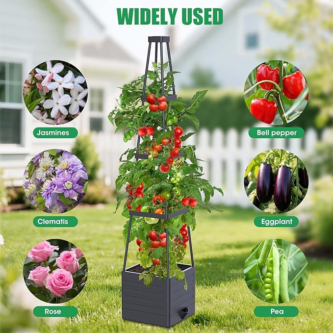 2-Pack Tomato Planter with Trellis, 57" Self-Watering Raised Garden Bed Planter Box, Tomato Cages for Indoor & Outdoor Climbing Plants, Vines, Vegetables, and Flowers (57x9.8x9.8IN)
