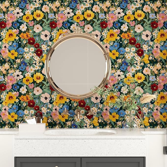 BOKEBEVE Watercolour Floral Peel and Stick Wallpaper Colorful Boho Contact