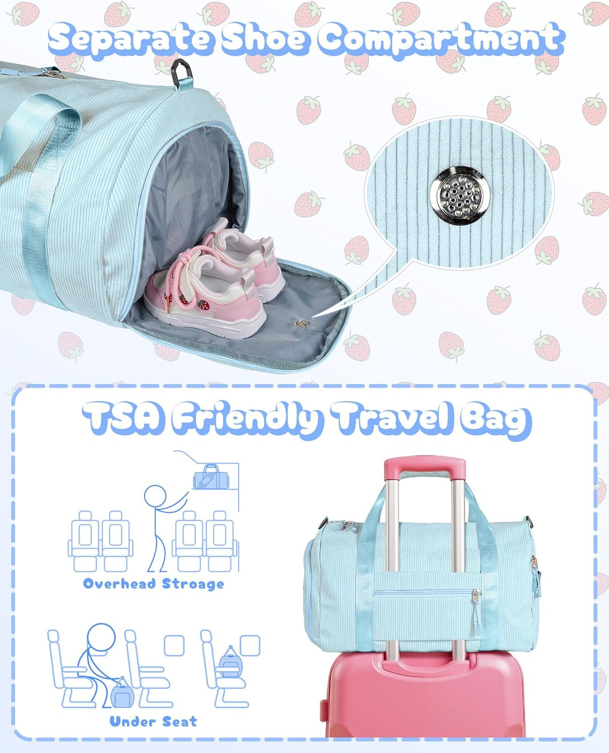 Skiennix Girls Gym Bag - Personalized Dance Duffle with Shoe Compartment & Toiletry Bag | Perfect Birthday Gift for 8-Year-Olds