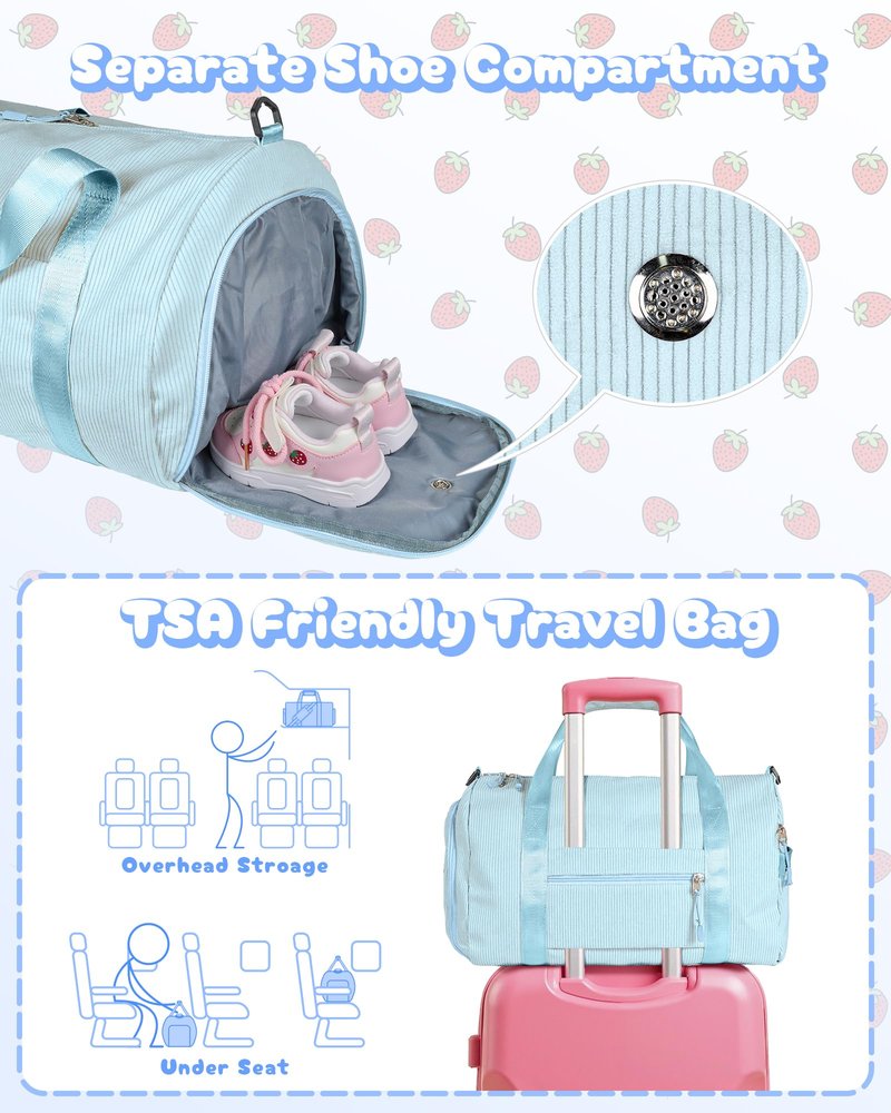 Vogewood Trending Gift for 7 Year Old Girl, Girls Gym Bag, Kids Personalized Dance Bags with Shoe Compartment, Customized Travel Duffle with Toiletry Bag, Dorm Room Essentials (Letter M)