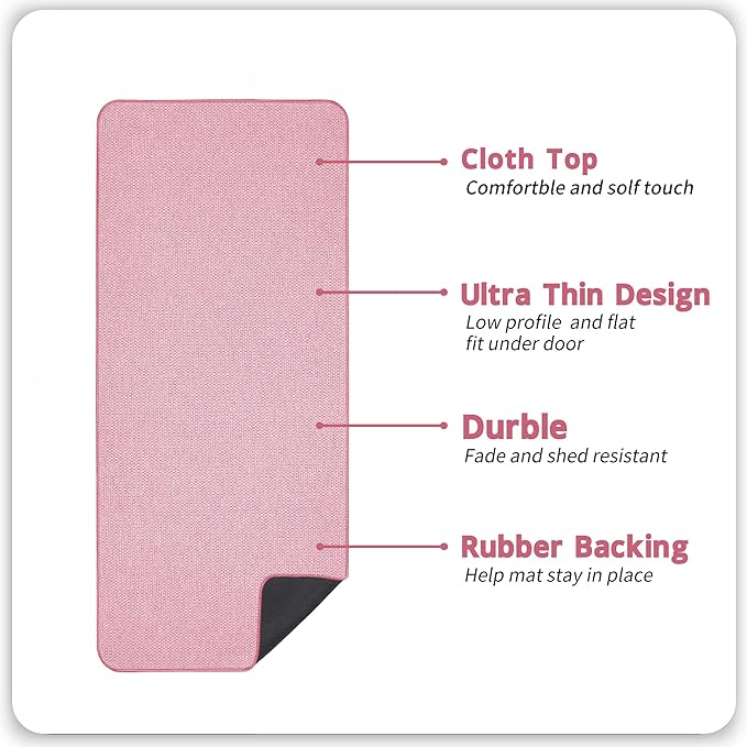 Bath Mat,Ultra Thin Bathroom Runner Rugs,Large Bath Mats for Bathroom,Quick Dry,Non-Slip,Machine Washable,Low Pile,Bath Rug,Shower Outside,Sink,Home Decor Accessories.Pink,2'x6'(24x72inch)
