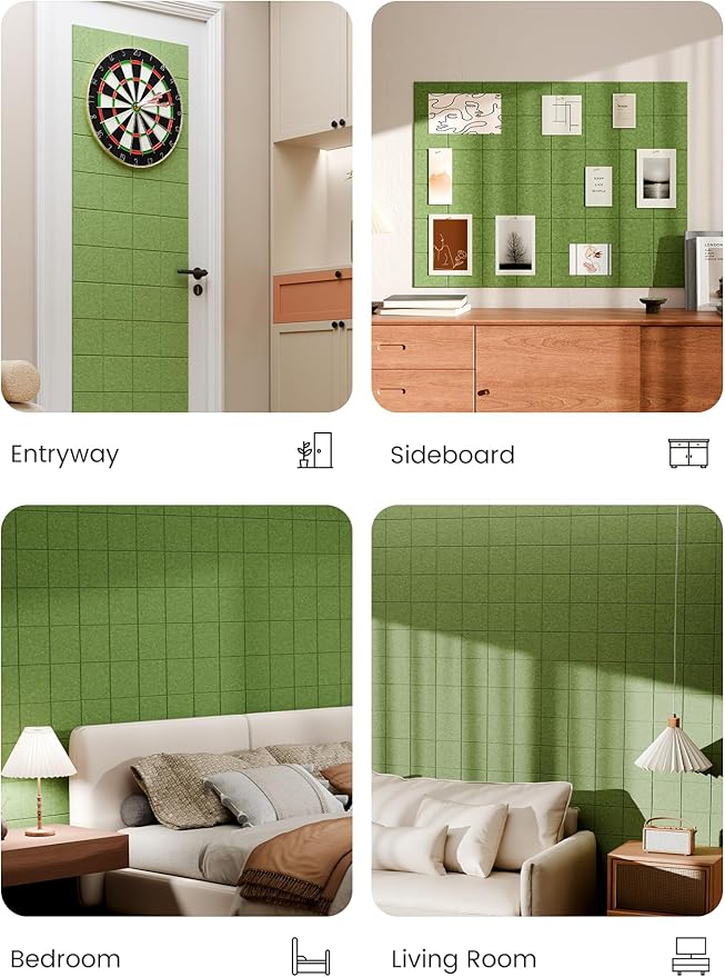 Bumusty Large Felt Bulletin Board, 30 Push Pins, 70 Adhesive Tabs, Kelly Green