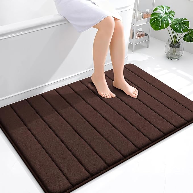 OLANLY Memory Foam Bath Mat 44x32, Super Soft Absorbent Bathroom Rugs, Quick Dry, Machine Washable Shower Floor Rugs, Bathmat Carpet, Bathroom Home Decor Accessories, Brown