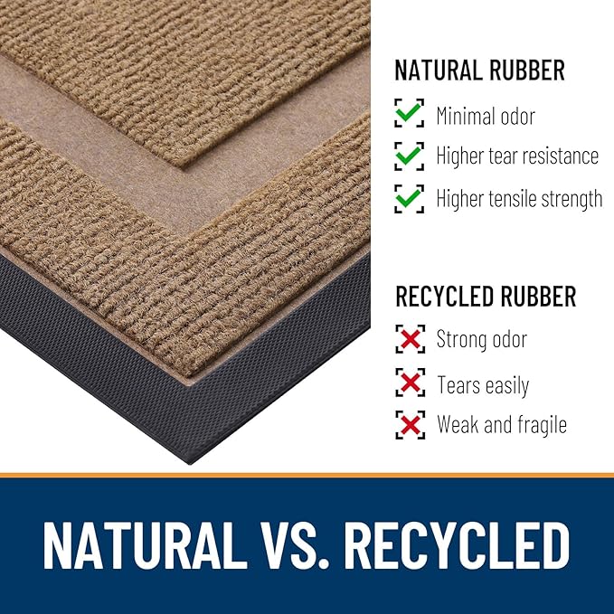 OLANLY Front Door Mat Indoor Outdoor Entrance, Waterproof All-Season, All-Weather Doormat, Sturdy Natural Rubber, Fade Resistant, Low Profile, Easy Clean Patio Porch Entryway Mat, 33x21, Light Brown