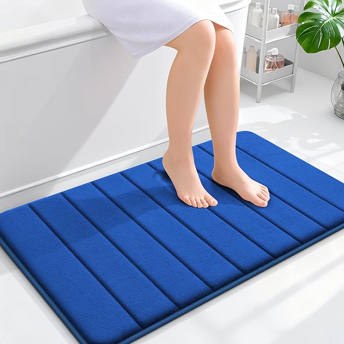 OLANLY Memory Foam Bath Mat 36x24, Super Soft Absorbent Bathroom Rugs, Quick Dry, Machine Washable Shower Floor Rugs, Bathmat Carpet, Bathroom Home Decor Accessories, Royal Blue
