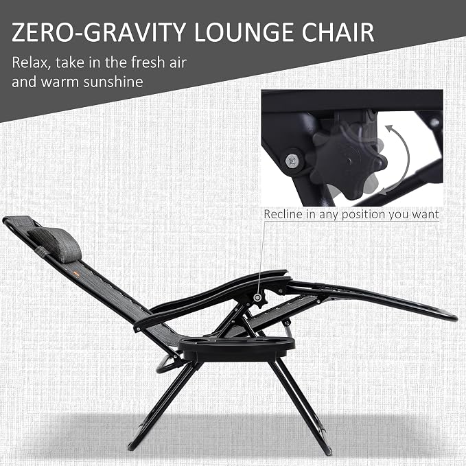Outsunny Zero Gravity Chair Set with Side Table, Folding Reclining Chair with Cupholders & Pillows, Adjustable Lounge Chairs for Pool, Backyard, Lawn, Beach, Gray