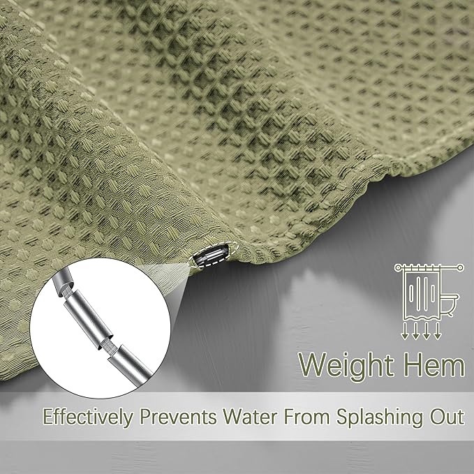 Khaki Shower Curtain 256GSM Heavy Duty Waffle Woven Bathroom Shower Curtains, Weighted Fabric Shower Curtains for Hotel Spa Luxury Polyester Bath Curtain with 12 Hooks, 72Wx72H