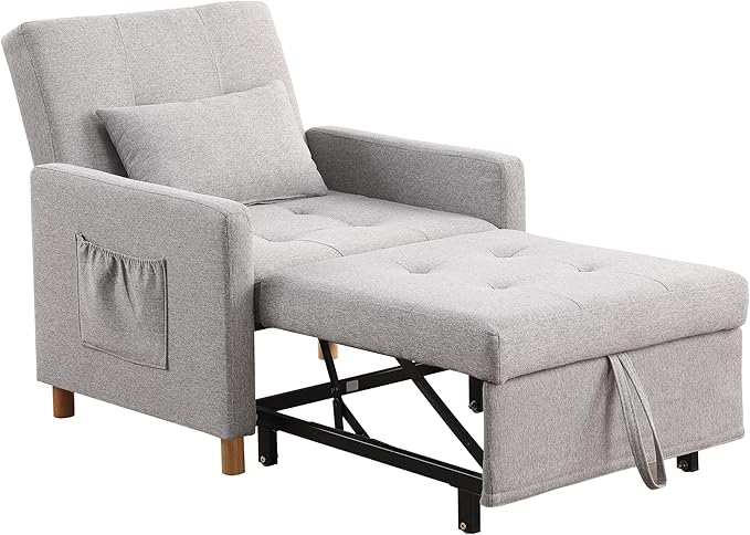 Sleeper Chair,Convertible Sleeper Sofa Chair,Pull Out Sleeper Chair with Adjustable Backrest,Multi-Functiona Lounge Chair for Living Room(Light Grey)
