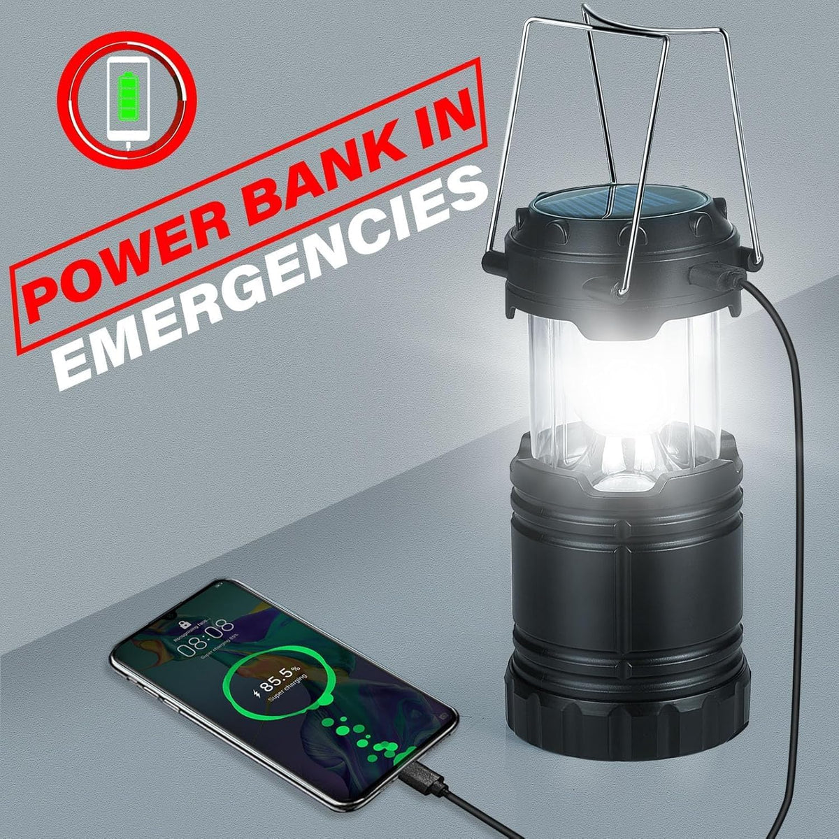 Skiennix 4-Pack Solar Camping Lanterns - Rechargeable LED with USB & AA Battery | Waterproof & Collapsible for Emergencies, Hiking, and Power Outages