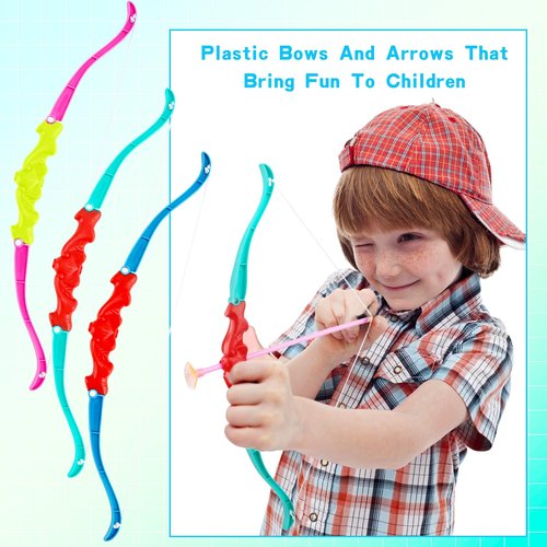Restroma 12 Pack Kids Bow and Arrow Mini Bow Arrow Toy Plastic Archery Shooter Game for Boys Girls Outdoor Sport Fun Game Birthday Gifts