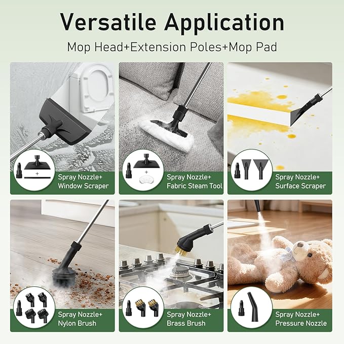 14 IN 1 Steam Mop Cleaner, 1.6L Detachable Handheld Steam Cleaner with 37 Accessories, 2500W Multipurpose Steamer Cleaning for Home,Floors,Tile,Grout,Upholstery,Carpet,Car,15S Fast Heat-Up