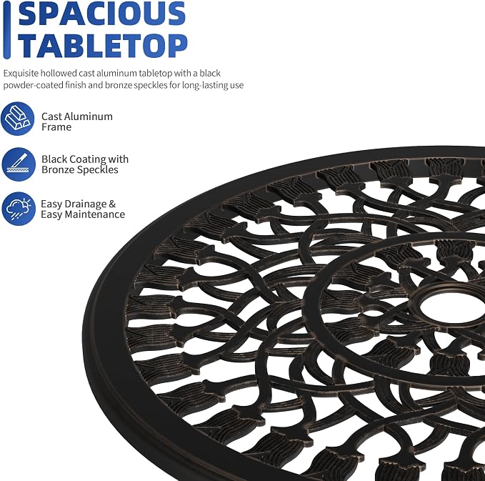 IDEALHOUSE Patio 23''Cast Aluminum Side Table with Umbrella Hole,Outdoor Small Coffee Tables,Anti-Rust Bistro Table,Round End Table,Outdoor Furniture for Indoor,Patio,Garden,Porch,Balcony(Bronze)