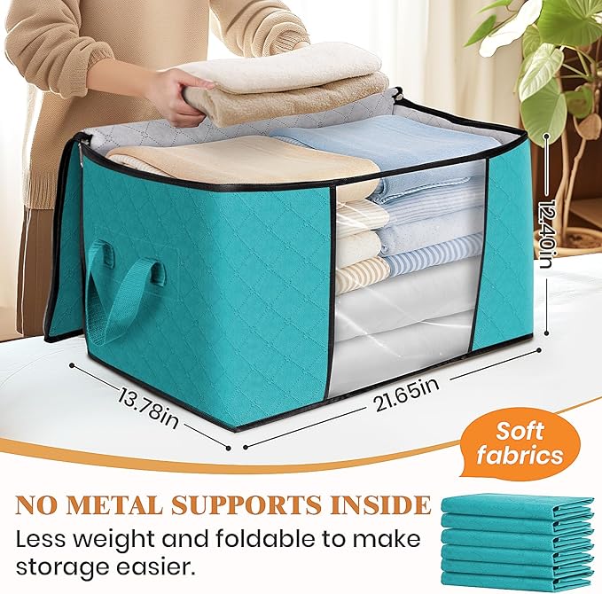 Fab totes Storage Bags,Clothes Blanket Storage Bins Foldable Closet Organizers with Reinforced Handle for Home Dorm Storage and Organization,Fabric Bags for Organizing Sheets,Clothing (Green,6 Pack)