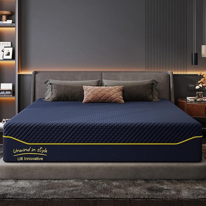 DlandHome 10Inch King Memory Foam Mattress for Back Pain,Cooling Copper Gel Bed in a Box,CertiPUR-US Certified, Therapeutic Medium Firm,75x79x10 Blue
