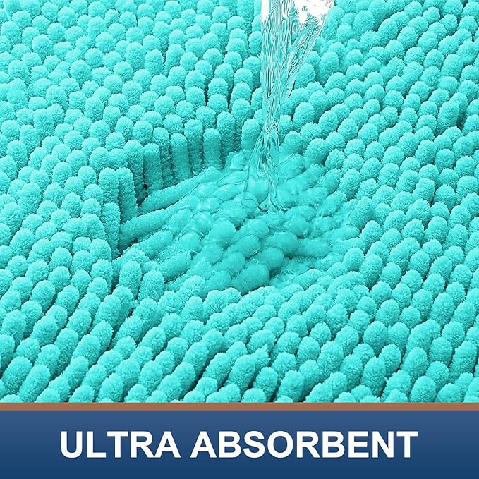 Smiry Luxury Chenille Bathroom Rugs 24x16, Extra Soft and Absorbent Shaggy Bath Mat, Machine Washable, Non-Slip Plush Carpet Runner for Tub, Shower, and Floor, Home Decor Accessories, Turquoise