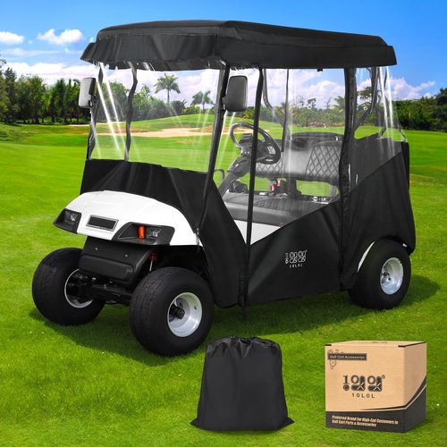 10L0L Universal Golf Cart Driving Enclosures for Club Car EZGO 2 Passenger Golf Cart, All Weather Waterproof Windproof (Black)