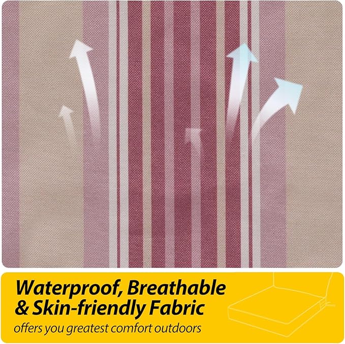 AAAAAcessories Outdoor Seat Cushions for Chairs, Fade-Resistant, Waterproof Patio Furniture Replacement Cushions, 25.5" x 25.5" x 5" + 25.5" x 13.5", Dusty Rose Garden Stripe
