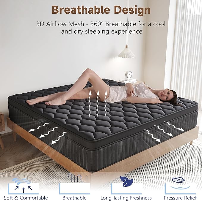 Twin Mattress, 12 Inch Twin Medium Firm Hybrid Mattress in a Box, Individual Pocket Spring for Pressure Relief & Motion Isolation, Reinforced Edge Support, CertiPUR-US Certified
