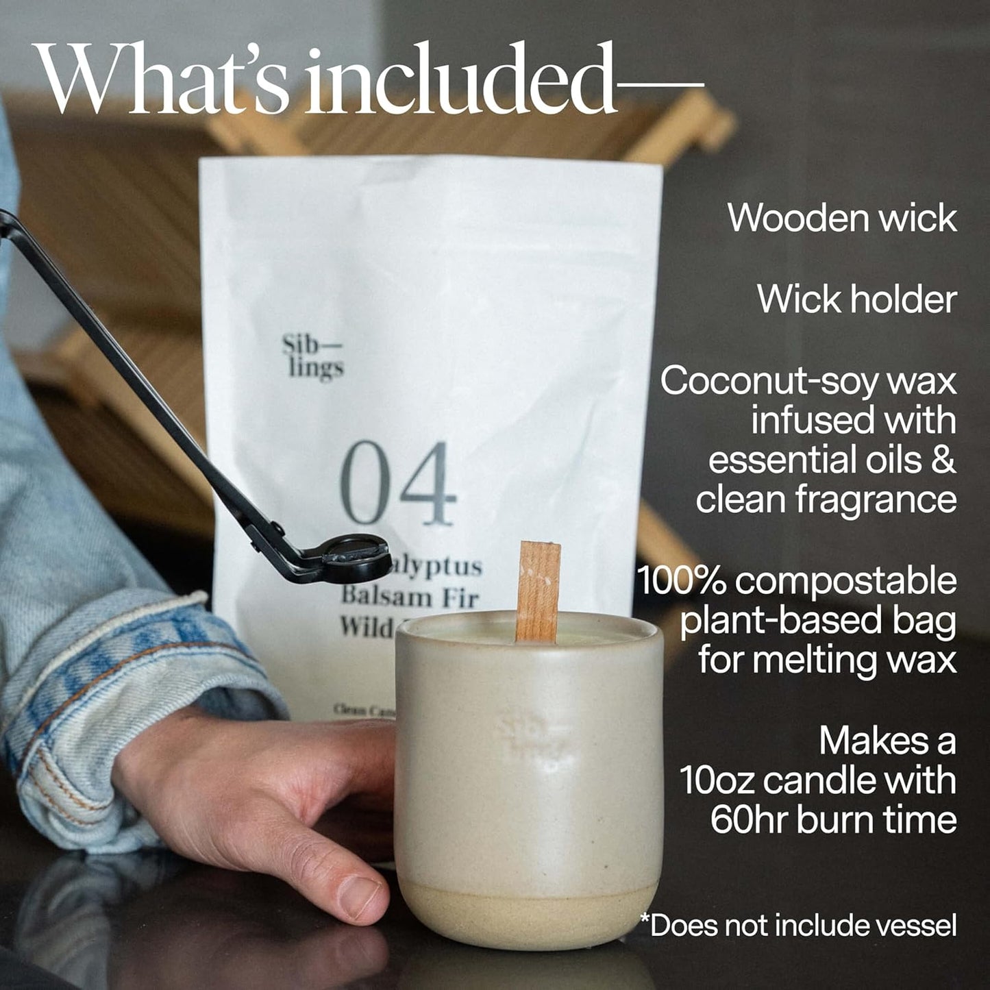 Siblings Candle Making Kit | DIY Coconut-Soy Wax Candle Kit with Wooden Wick | Scent No 06: Cardamom, Sandalwood, Vanilla | Clean, Non-Toxic, Reusable, 60 Hr Burn