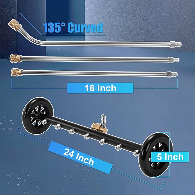 Tool Daily Dual-Function Undercarriage Cleaner, 24 Inch, Water Broom for Pressure Washer with 7 Nozzles, Under Car Washer Attachment, 3 Pcs Extension Wand, 4000 PSI