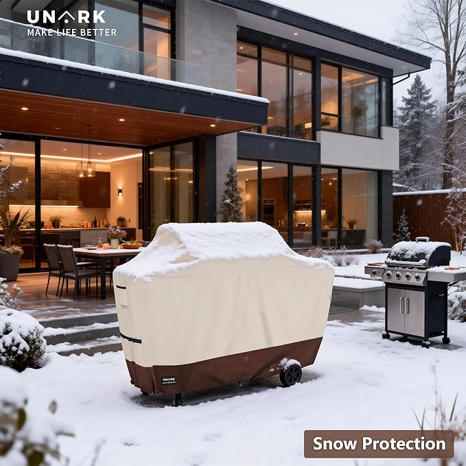 Grill Cover for Outdoor Grill 65 inch, Gas Grill Covers Heavy Duty Waterproof Suitable for Weber Genesis 2, All Weather Protection 65 Inch Grill Cover 65" L x 24" W x 46" H Beige and Brown