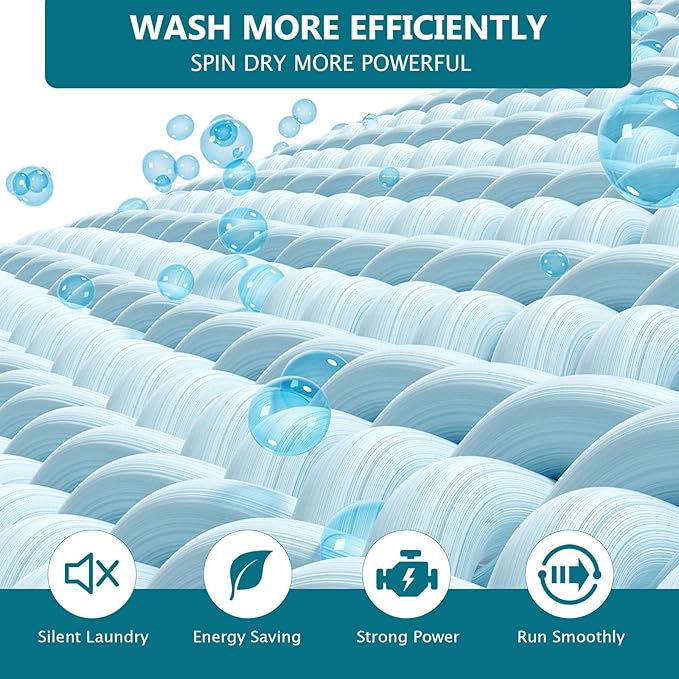 1.9 Cu.Ft Portable Washing Machine, Full-Automatic Electric Laundry Machine with 10 Programs, Compact Clothes Wash and Spin Combo with Stainless Steel Drum, Drain Hose for Apartment, Dorm,Home