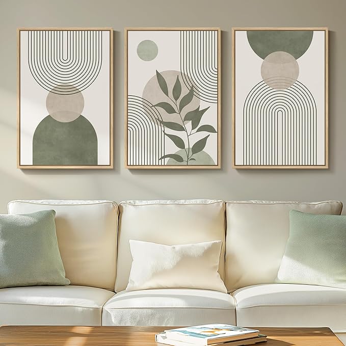 Framed Sage Green Boho Wall Art