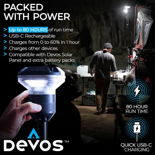 Devos Outdoor LightRanger 1200 - High-Performance LED Tripod Lantern with Adjustable Height, 1200 Lumens Brightness, and Long Battery Life.