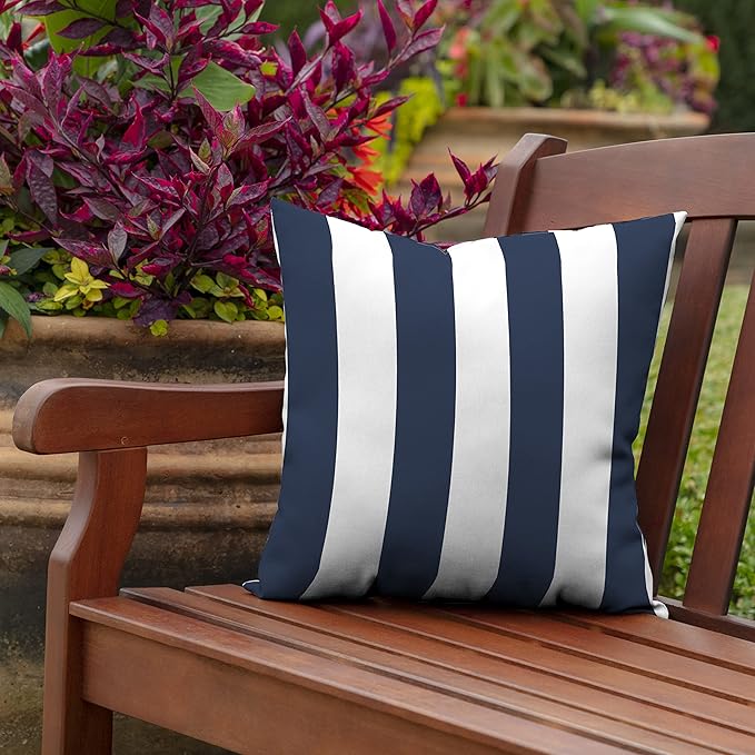 Arden Outdoor Toss Pillow, 16 x 16, Rain-Proof, Fade Resistant Sapphire Blue Cabana Stripe