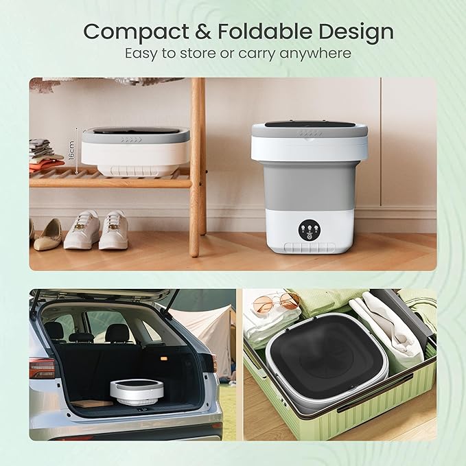 Portable Washing Machine - 16L Mini Foldable Washer with Spin Basket, 3 Cleaning Modes & Deep Cleaning for Small Clothes, Collapsible Laundry for Apartment, Home, Hotel and Travel (Gray)