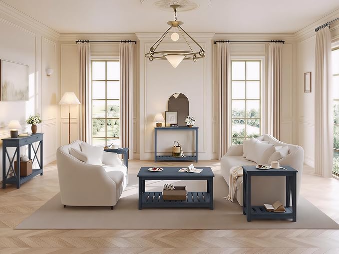 ChooChoo Console Table with Drawer for Entryway, Narrow Long Entry Table with Shelf for Living Room, Rustic Vintage Hallway Sofa Table with Stable X Supports, 40 Blue
