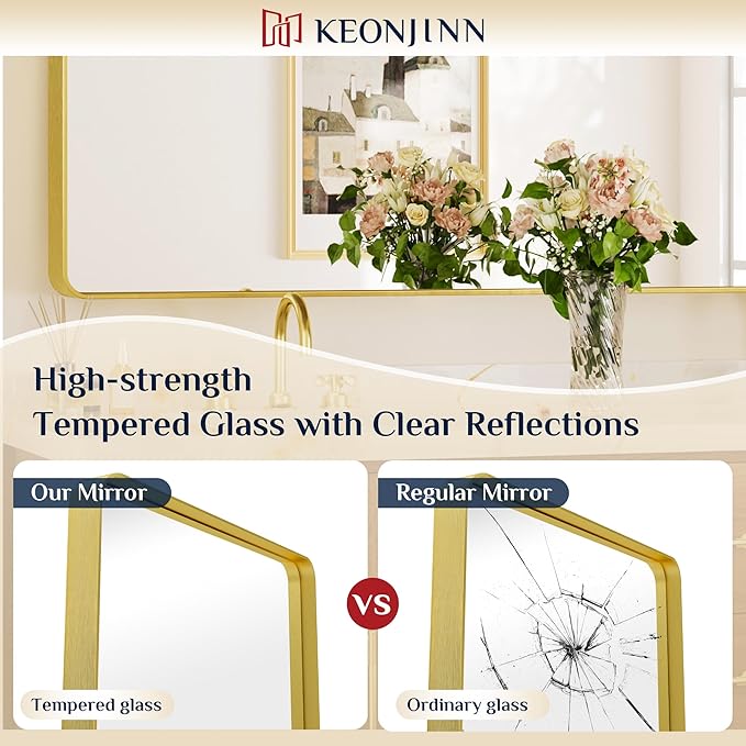 Keonjinn Gold Bathroom Mirrors for Over Sink, 22” x 30” Rounded Rectangle