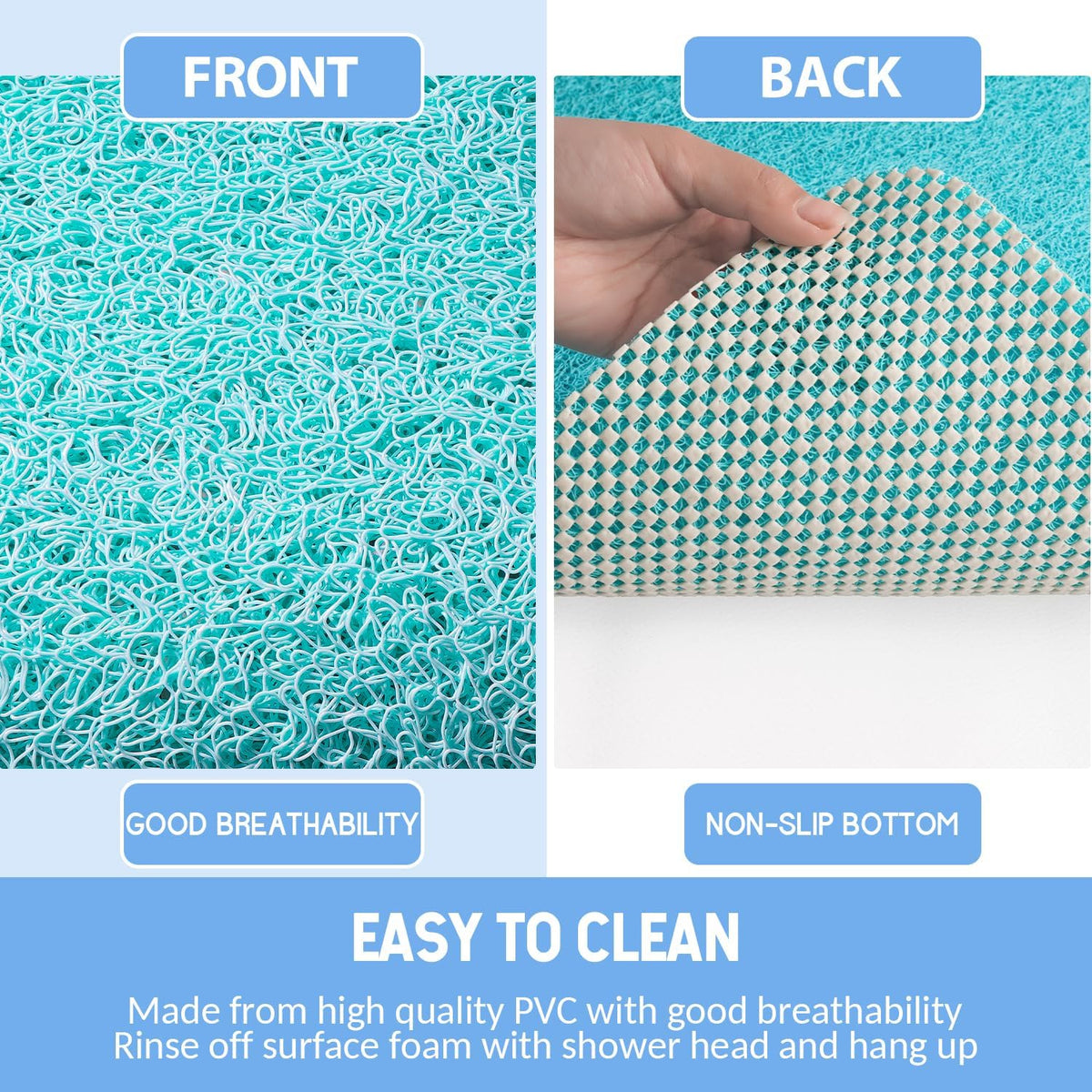 Non-Slip Bathtub Mat, Anti Slip Shower Mat, Fast Drying Bathtub Mats, Foot Scrubber Mat, Anti Slip Mat for Tub, Floor, Bathroom, Kitchen, Home, Hotel (Turquoise Blue 24"×24")