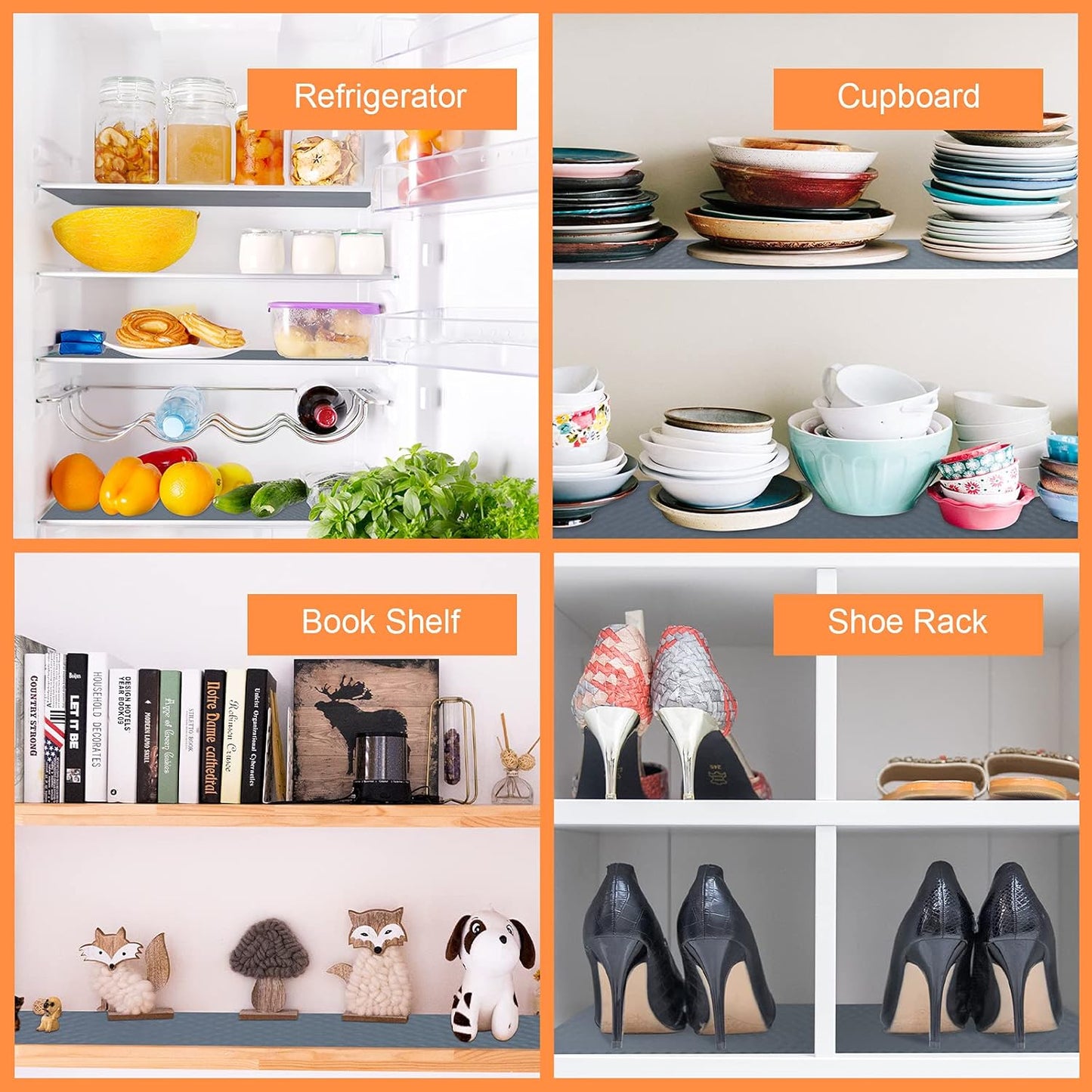 Shelf Liners for Kitchen Cabinets Refrigerator Liners Waterproof & Oil-Proof Kitchen Cupboard Liner Non-Slip Drawer Mats EVA Material Non Adhesive Fridge Mats for Shelves 17.3 x 236.2 Inches
