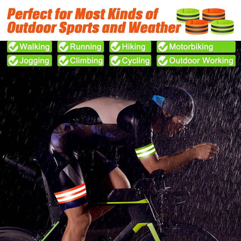 Yilloog 100 Pcs Reflective Arm Bands for Night Walking Reflector Bands Wrist Arm Ankle Leg High Visibility Reflective Gear Safety Reflector Tape Straps for Cycling and Running(Green, Orange)
