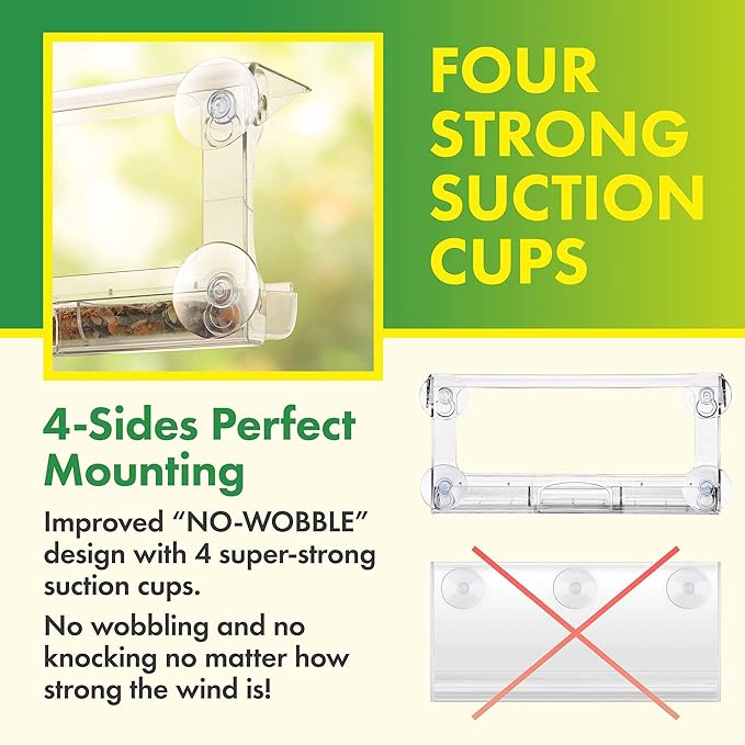 D.F. Omer Window Bird Feeder with 3 Section Tray and Roof Cover, Weatherproof Outdoor Suction Cup Hanger Acrylic Plastic Bird Feeder , Clear