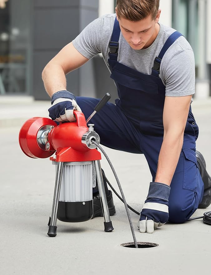 Portable Drain Cleaner Machine with 66FT x 5/8" & 16FT x 3/8" Steel Cables, 7 Cutters, Electric Sewer Snake Drain Auger, 500w Power Drain Cleaner Machine, Auto Feed Pipe Snake for 3/4" to 4" Pipes