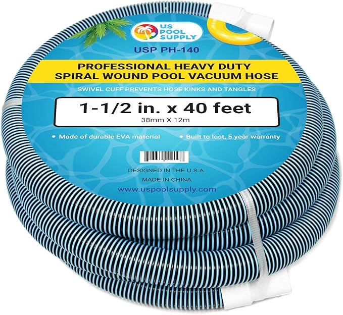U.S. Pool Supply Pool Vacuum Hose - 1-1/2" x 40' Professional Heavy Duty Pool Hose for Inground, Spiral Wound with Kink-Free Swivel Cuff - Connect to Vacuum Heads, Skimmer, Cleaner, Filter Pump Inlet