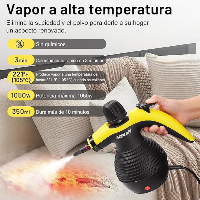 Handheld Steam Cleaner, Steamer for Cleaning, Multipurpose Portable Steam Cleaners for Home Use with Safety Lock and 10 Accessory Kit to Remove Grime, Grease, and More, Save Time and Effort