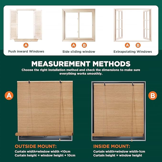 Bamboo Blinds for Interior Windows, Custom Roller Shades for Indoor Window and