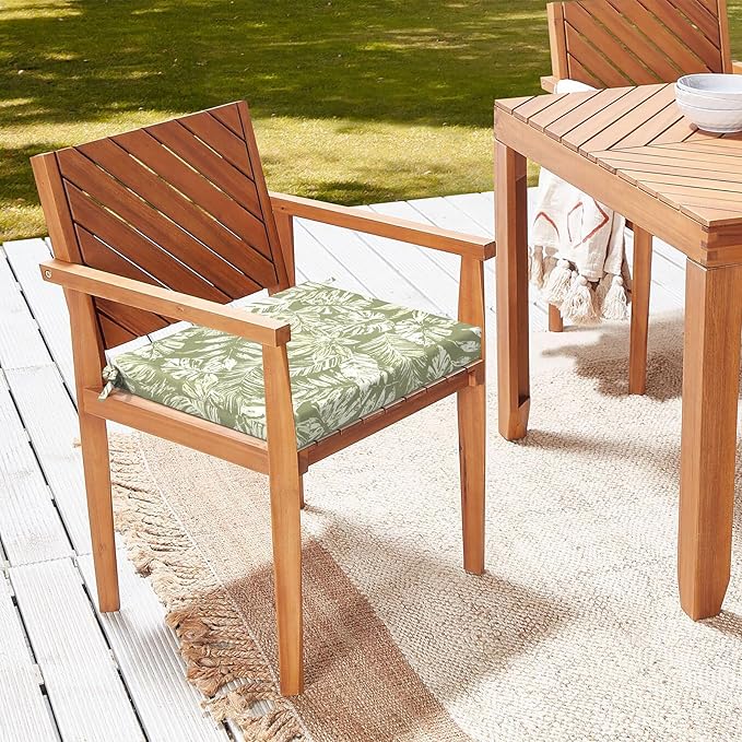 LVTXIII Outdoor Seat Cushions Seasonal Replacement Chair Cushions, Patio Chair Pads with Ties for Dining Chairs and Garden Furniture, Square Back, 18.5"x16"x2", 4 Pack, Tropical Leaf Green