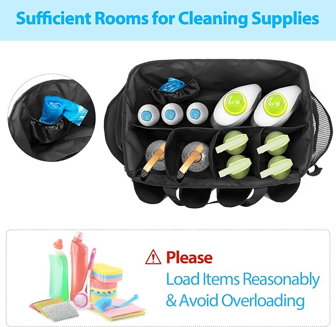 Extra-Large Cleaning Caddy, Organizer with Handles for Cleaning Tools & Products Storage, Large Capacity Tote Bag for Car, Home & Housekeeping Work, Gray