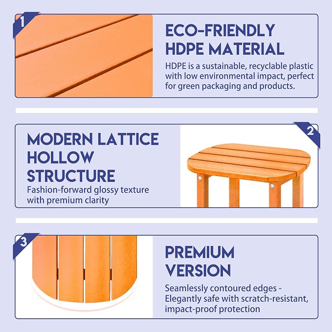 LZRS 2-Tier Patio Side Table, Heavy Duty HDPE Outdoor End Table with Wood Texture, Weatherproof Composite Table for Adirondack Chairs, Deck, Pool, Indoor/Outdoor, No Peeling Cracking(Orange)