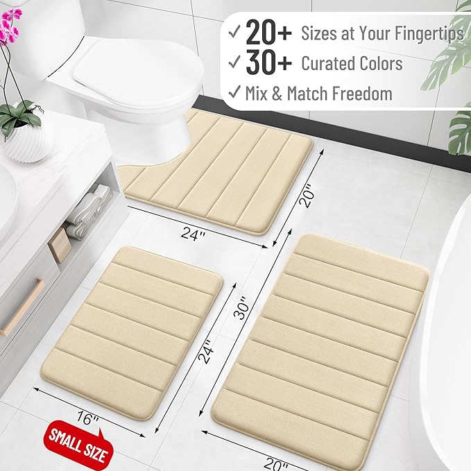 OLANLY Memory Foam Bath Mat 24x16, Super Soft Absorbent Bathroom Rugs, Quick Dry, Machine Washable Shower Floor Rugs, Bathmat Carpet, Bathroom Home Decor Accessories, Beige