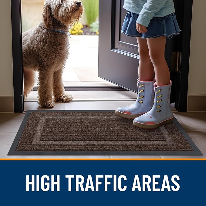 OLANLY Front Door Mat Indoor Outdoor Entrance, Waterproof All-Season, All-Weather Doormat, Sturdy Natural Rubber, Fade Resistant, Low Profile, Easy Clean Patio Porch Entryway Mat, 71x23, Dark Brown