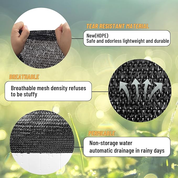 Cool Area 70% 6.5x6.5ft Sunblock Shade Cloth Cover Mesh UV Resistant Net for Garden Flower Plant Greenhouse, Black
